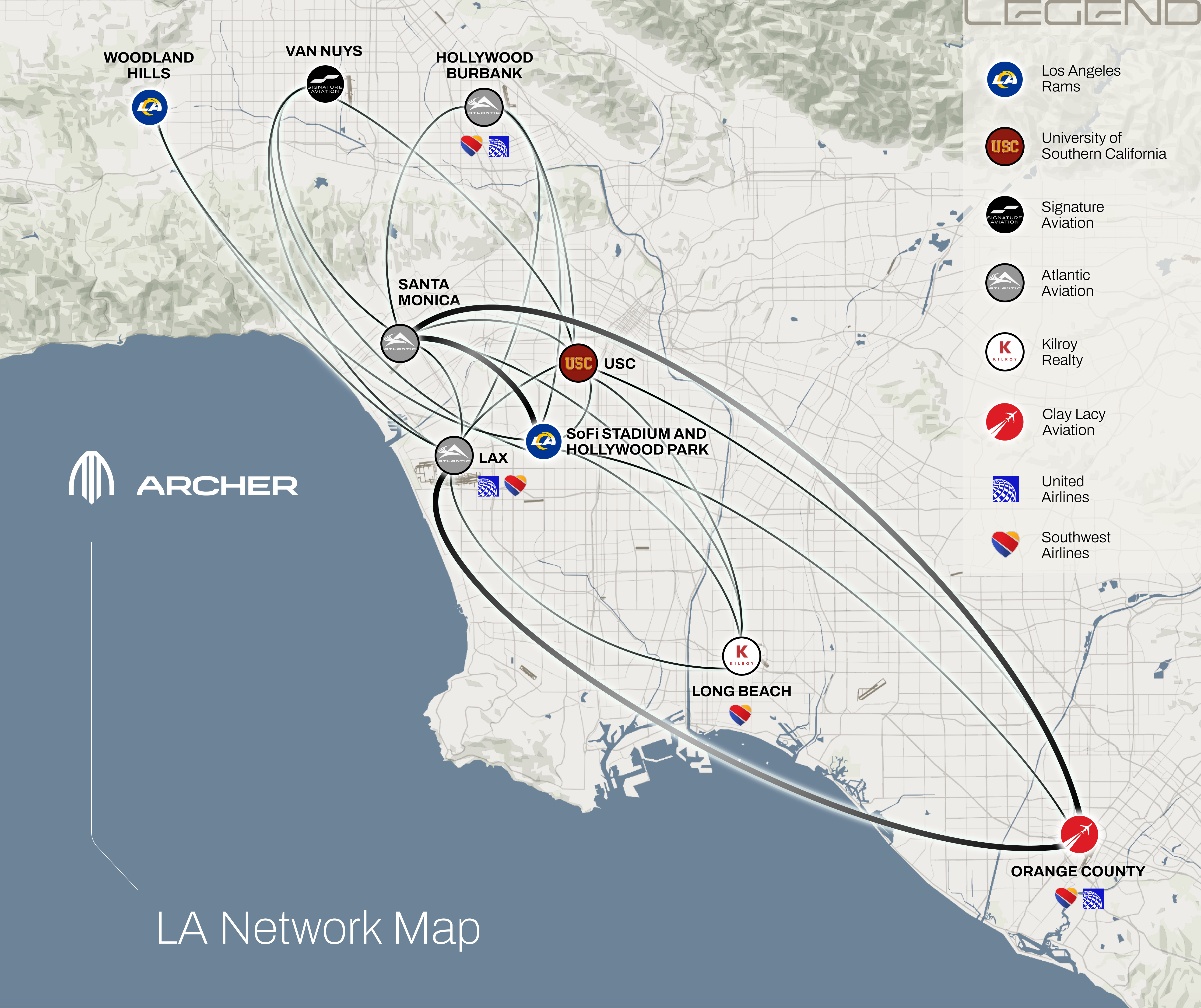 Mapa de vertiports de Los Ángeles