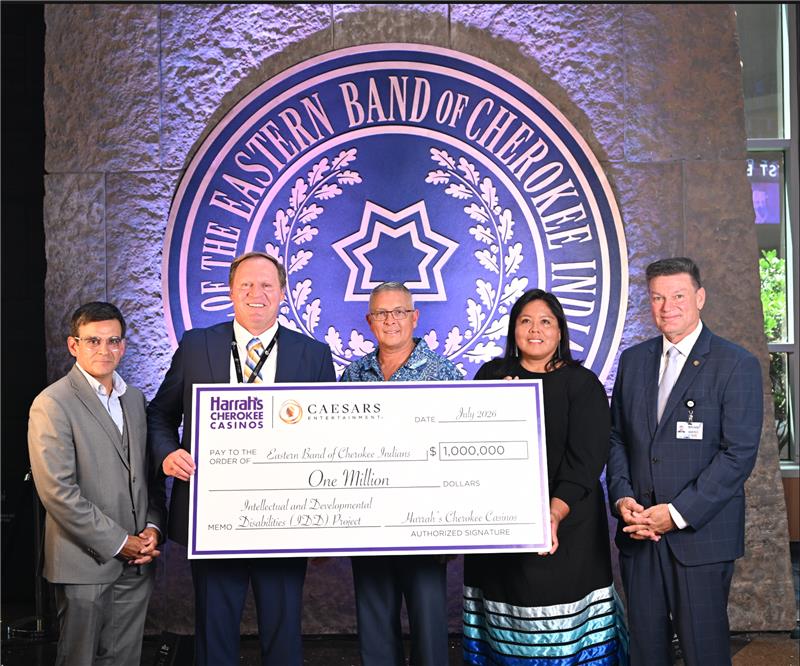 Caesars Entertainment and Harrah’s Cherokee Casinos present a $1 million donation to the Eastern Band of Cherokee Indians