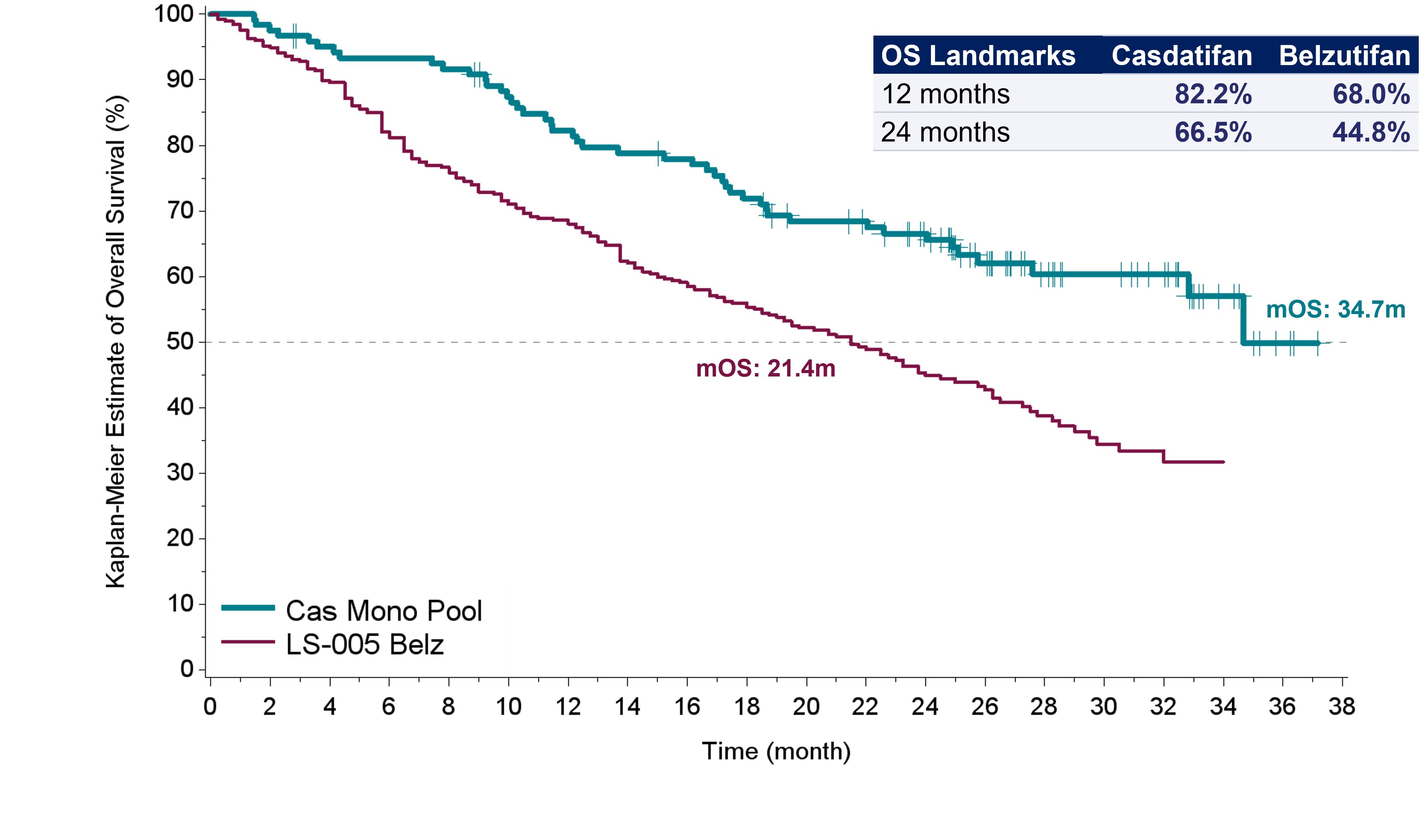 Figure 3: Late-line casdatifan (cas) monotherapy OS vs. only other HIF-2α inhibitor in this setting