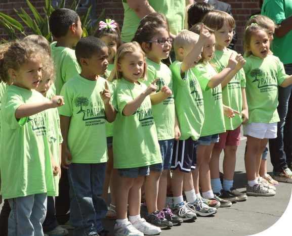 Children from Garden Pathways wearing green shirts