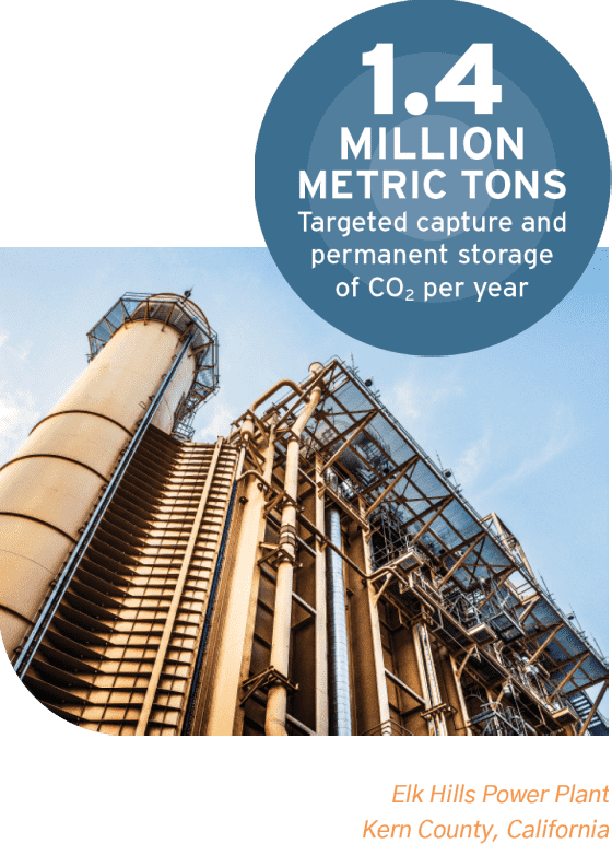 1.4 million metric tons targeted capture and permanent storage of CO<sub>2</sub> per year -- Elk Hills Power Plant, Kern County, California