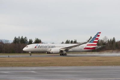 American's first Boeing 787 Dreamliner departing on its maiden test flight on Jan. 6, 2015.